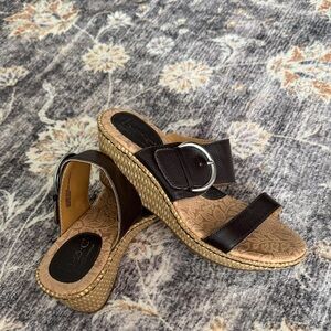 BOC Dark Brown Wedge Sandals with Buckle